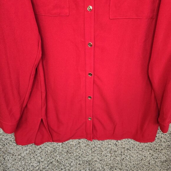 Susan Graver Top Womens Plus 18W Red Button Up Long Sleeve Blouse Casual Ladies - Picture 5 of 7